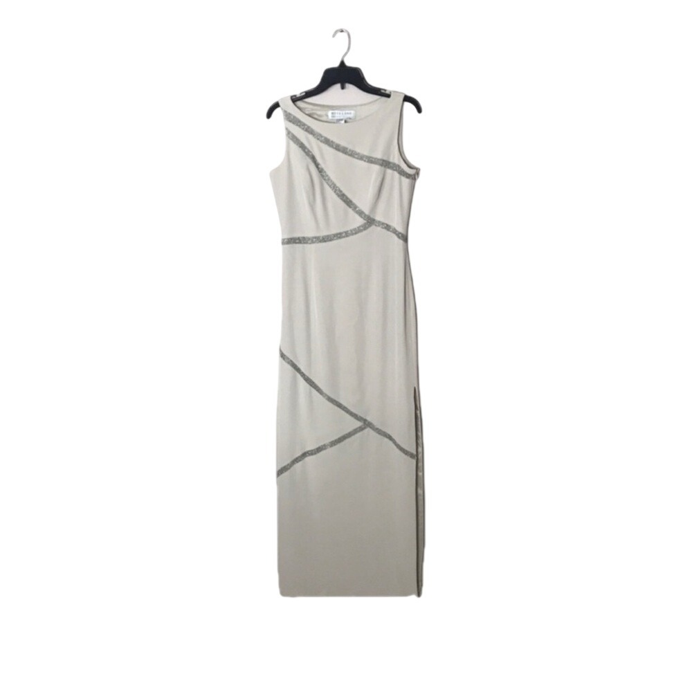Niteline Della Roufogali Women's Vtg Beaded Sleeveless Maxi Gown Beige Size 10